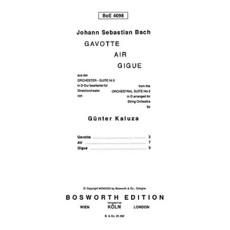 J. S. Bach: Gavotte, Air And Gigue (Score/Parts)