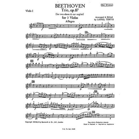 Beethoven: Trio Op.87 (Three Violas Arr. Lionel Tertis)