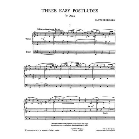Clifford Harker: Three Easy Postludes For Organ