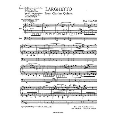 W. A. Mozart: Larghetto From Clarinet Quintet (Organ)