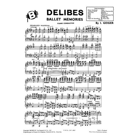 Geiger, I Delibes Ballet Memories Orch Pf Sc/Pts