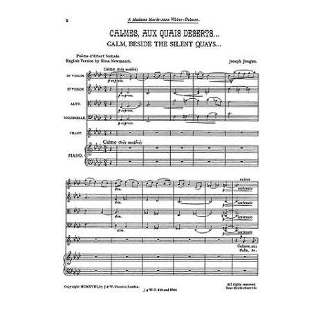 Jongen, J Calmes, Aux Quais Deserts Voice/String 4tet Score And Parts