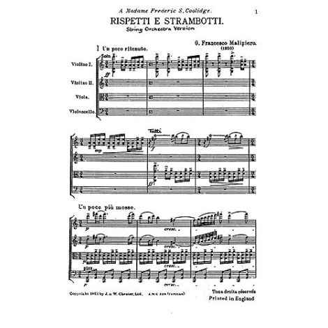 Malipiero: Rispetti E Strambotti String Quartet (Miniature Score)