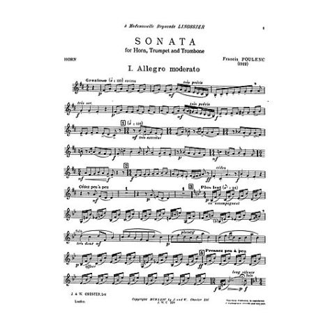 Francis Poulenc: Sonata For Horn, Trumpet And Trombone (Miniature Score)