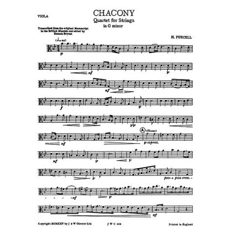 Henry Purcell: Chacony In G Minor For Strings (Parts)
