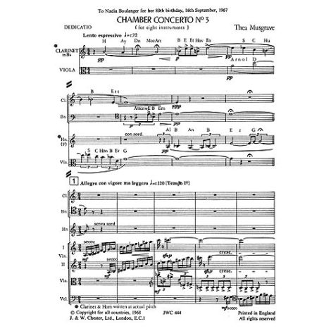 Thea Musgrave: Chamber Concerto No.3 (Study Score)