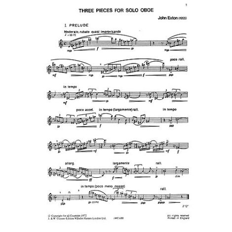 Exton: Three Pieces for Oboe Solo