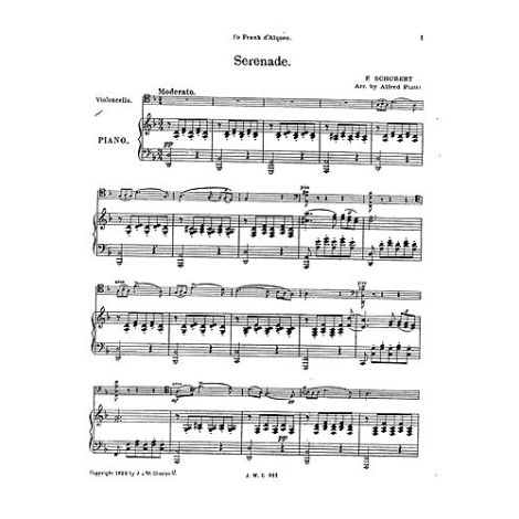 Schubert Serenade From Three Melodies Cello/Piano (Arr Piatti)