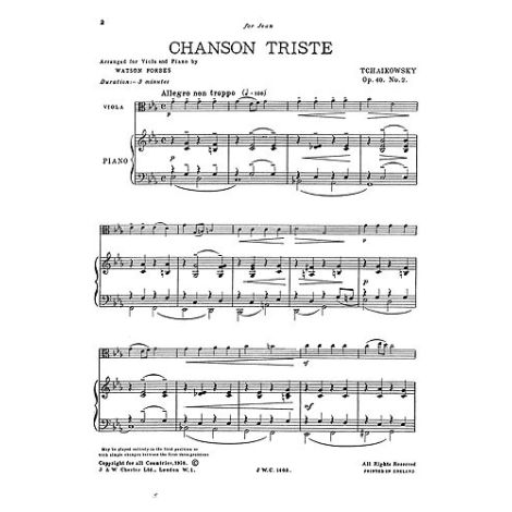 Tchaikovsky Chanson Triste Op40 No2/Chanson Italienne Op39 No15 Vla/Pf