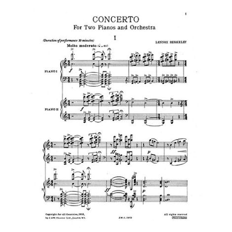 Lennox Berkeley: Concerto For 2 Pianos And Orchestra Op.30 (2 Pianos With Piano Reduction)