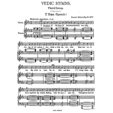 Gustav Holst: Vedic Hymns Op24 for Voice And Piano