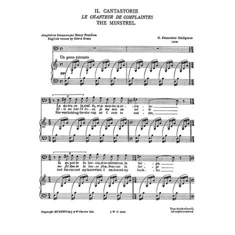 Malipiero: Il Cantastorie Baritone From Sette Canzoni for Baritone Solo with Piano acc.