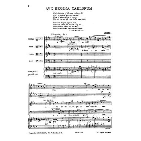 William Byrd: Ave Regina Caelorum (SATB/Piano)
