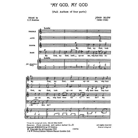 Blow: My God, My God, Look Upon Me for SATB Chorus