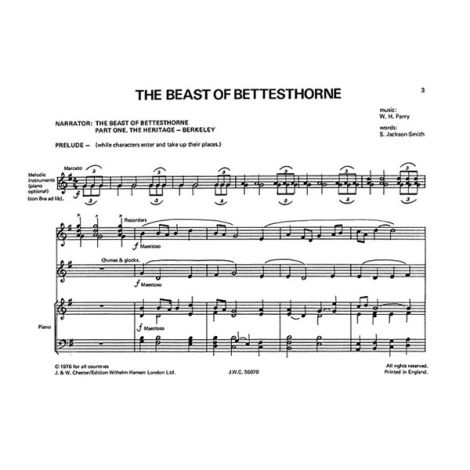 The Beast Of Bettesthorne Piano Score and Parts (Voices and Recorders 15 Libretti 5 Percussion)