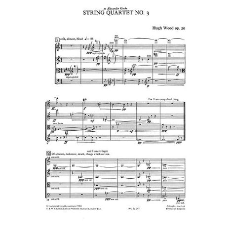Hugh Wood: String Quartet No.3 Op.20 (Score)