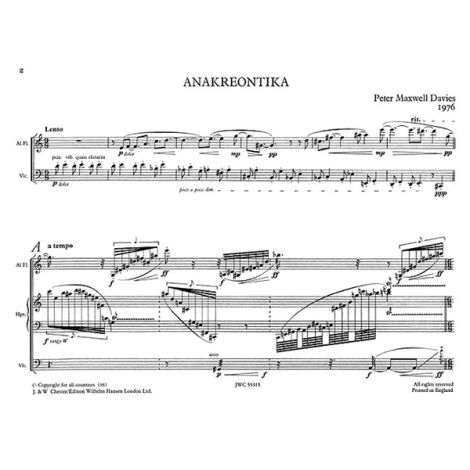 Peter Maxwell Davies: Anakreontika (Performing Score)