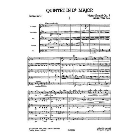 Ewald Quintet In Db Major (Score And Parts)