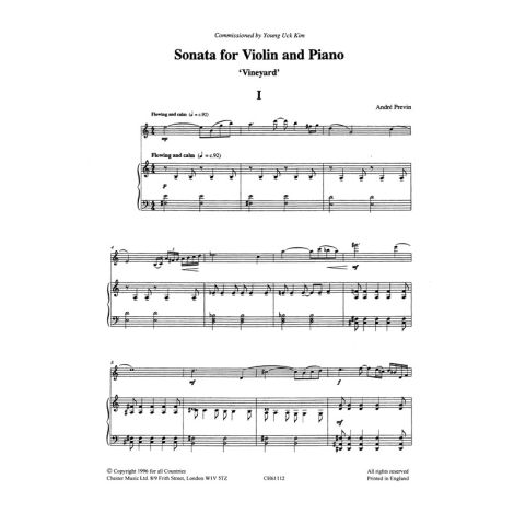 Andre Previn: Sonata For Violin And Piano 'Vineyard'