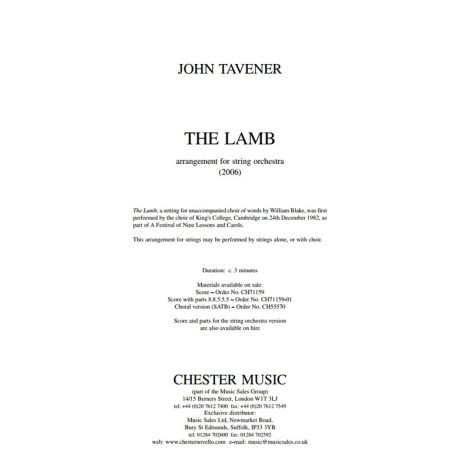 John Tavener: The Lamb (String Orchestra Version) Score