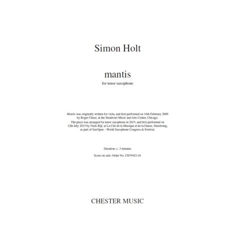 Simon Holt: Mantis (Tenor Saxophone)