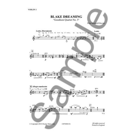 Peter Maxwell Davies: Blake Dreaming 'Goodison Quartet No.5' (Parts)